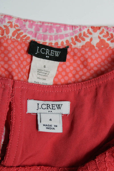 J Crew Womens Long Sleeve Printed Lace Top Blouse Pink Size 4 Small Lot 2