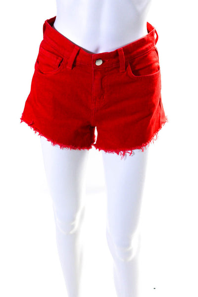 L Agence Womens Mid Rise Relaxed Ryland Shorts Red Denim Size 24