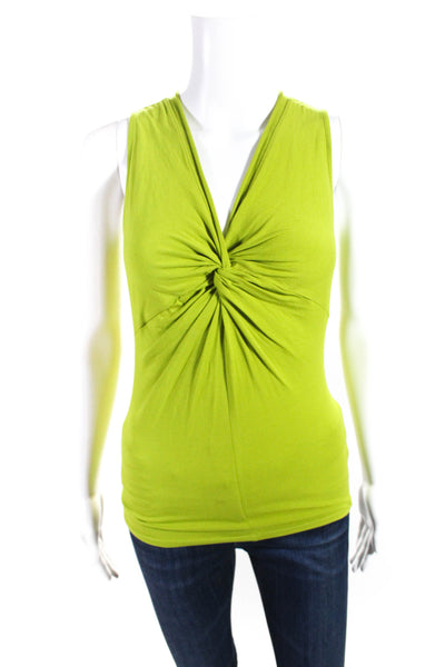 Magaschoni Womens Knotted V Neck Tank Top Shell Blouse Green Size Small