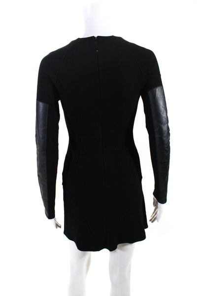 Twenty Womens Leather Trim Long Sleeve A Line Dress Black Size Extra Small