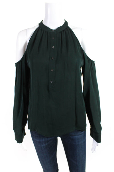 Artelier Nicole Miller Womens Off Shoulder Button Up Top Blouse Green Size Small