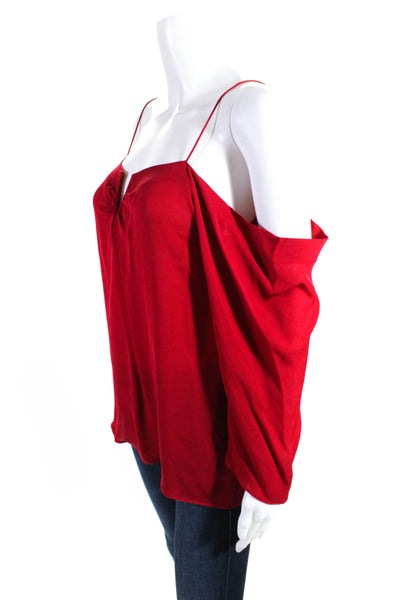 Artelier Nicole Miller Womens Off Shoulder Split Neck Top Blouse Red Size Small