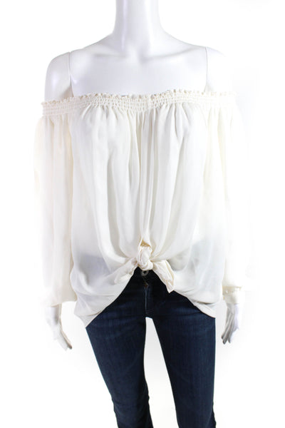 Artelier Nicole Miller Womens Ruffle Off Shoulder Top Blouse Ivory Size Small