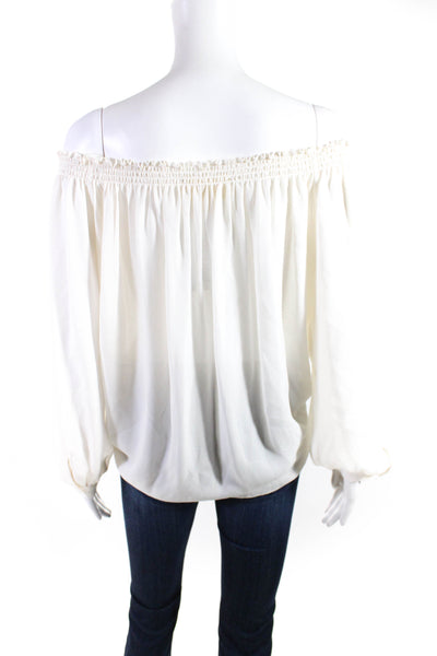 Artelier Nicole Miller Womens Ruffle Off Shoulder Top Blouse Ivory Size Small
