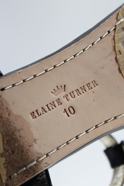 Elaine Turner Womens Leather Chain Flat T Strap Sandals Black Size 10