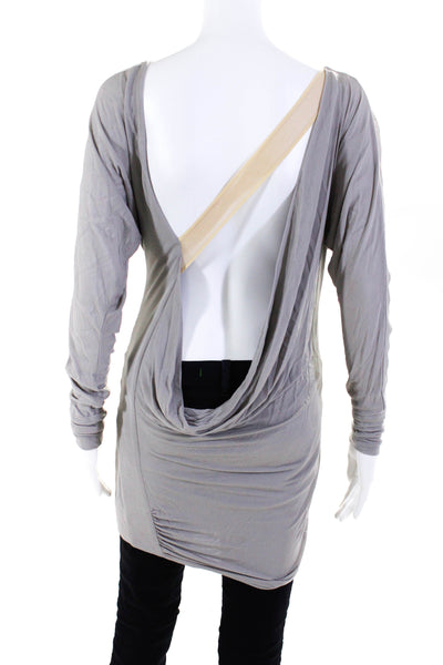 Max Azria Womens Jersey Knit One Sleeve Ruched Blouse Top Gray Size XS