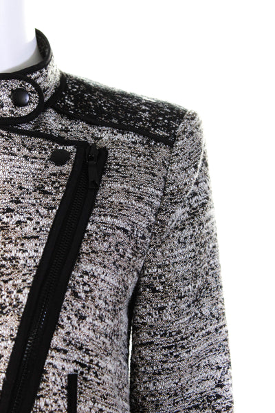 Rachel Zoe Womens Tweed Metallic Zip Up Lightweight Jacket Gray Size 2