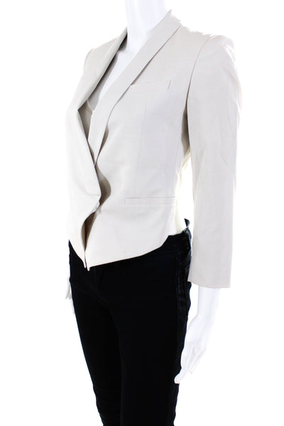 Helmut Lang Womens Wool Shawl Collar Cropped Blazer Jacket Khaki Size 0