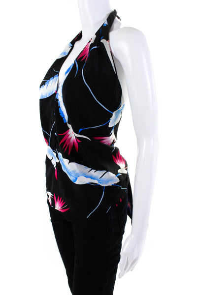 Yumi Kim Womens Silk Crepe Printed Halter Top Blouse Black Size S