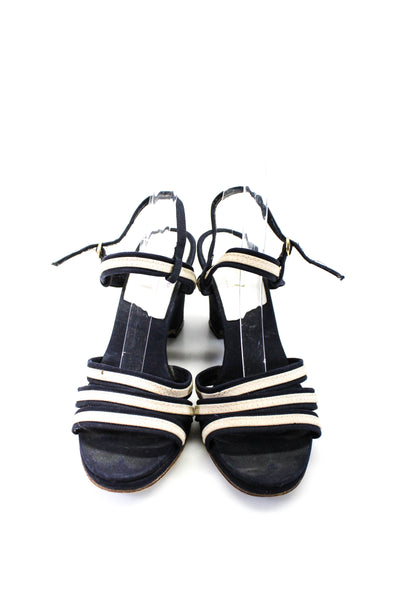 Nordstrom Womens Strappy Canvas Ankle Strap Wedge Sandals Navy Blue Size 9