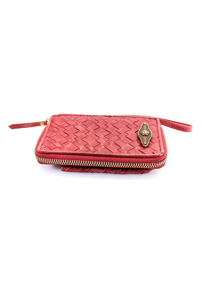 Elliott Lucca Womens Woven Leather Zip Around Wristlet Wallet Red