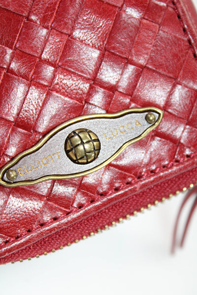 Elliott Lucca Womens Woven Leather Zip Around Wristlet Wallet Red