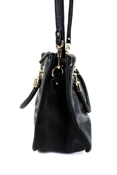 Liu JO Womens Faux Leather Gold Tone Shoulder Handbag Black