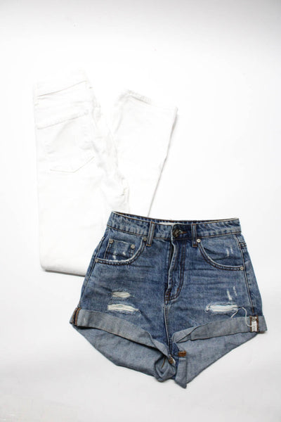 One Teaspoon J Brand Womens Solid Cotton Shorts Jeans Blue White Size 24 Lot 2
