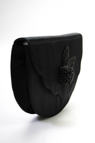 Andrea Pfister Womens Flap Closure Scalloped Beaded Clutch Handbag Black
