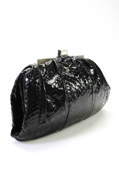 Barbara Bolan Womens Silver Tone Animal Print Leather Crossbody Handbag Black