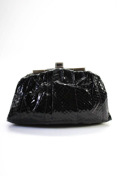 Barbara Bolan Womens Silver Tone Animal Print Leather Crossbody Handbag Black