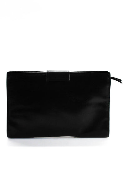 Mary Ann Rosenfeld Womens Button Closure Solid Pleated Leather Clutch Handbag Bl