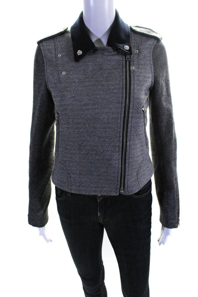 Theory Womens Collared Zip Front Solid Cotton Casual Jacket Gray Size PS