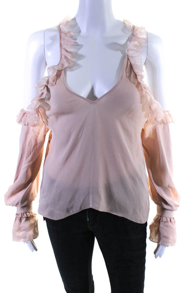 Intermix Womens Off Shoulder Ruffle Trim Silk Blouse Top Pink Size Small