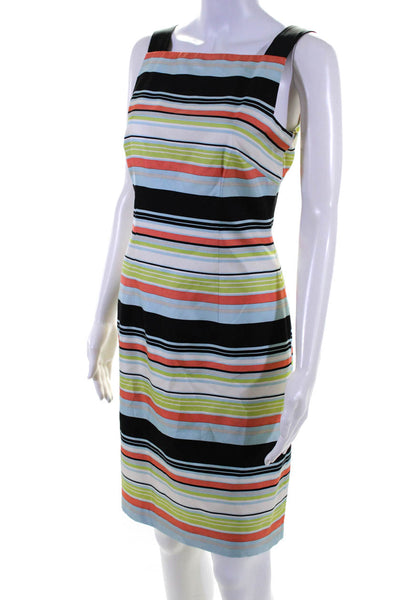David Meister Womens Back Zip Square Neck Silk Striped Dress Multicolored Size 4