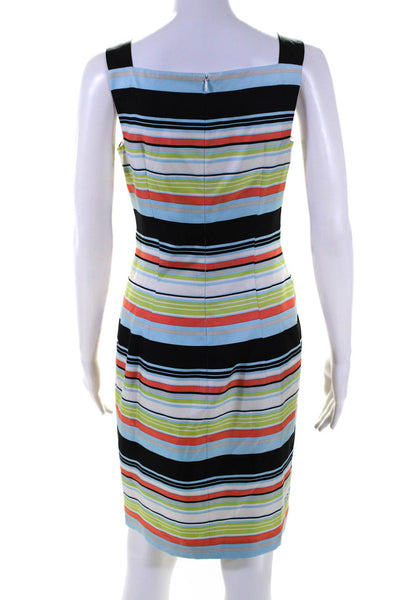 David Meister Womens Back Zip Square Neck Silk Striped Dress Multicolored Size 4
