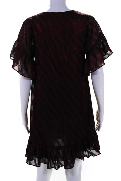 Allsaints Womens Short Sleeve V Neck Metallic Ruffle Belle Dress Red Size Small