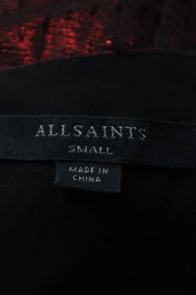 Allsaints Womens Short Sleeve V Neck Metallic Ruffle Belle Dress Red Size Small