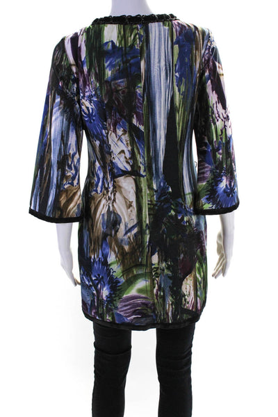 Alberto Makali Womens 3/4 Sleeve V Neck Abstract Shirt Multicolored Size 4
