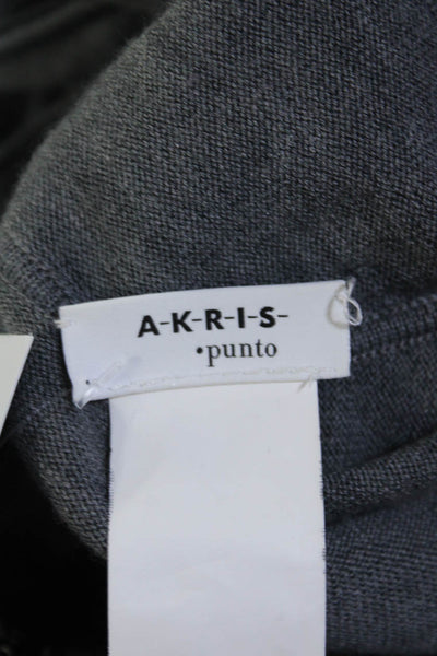 Akris Punto Womens Quarter Zip Metallic Trim Hooded Sweatshirt Gray Wool Size 8