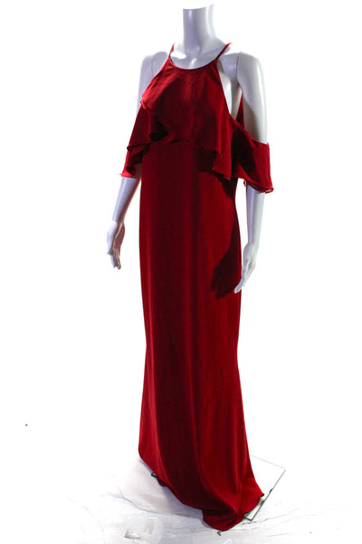 Badgley Mischka Womens Red Crossover Ruffle Gown Size 12 11405405