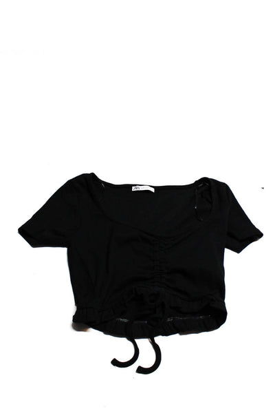 Zara Womens V Neck Solid Gingham Blouse Tops Black Multi Size S/M Lot 3