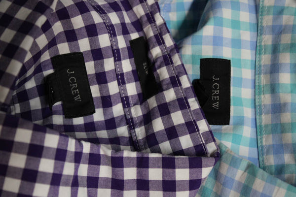 J Crew Mens Button Front Collared Gingham Shirts Blue Purple White Medium Lot 2