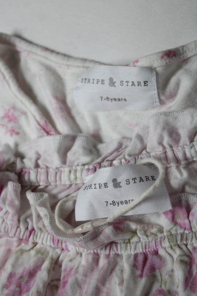 Stripe & Stare Childrens Girls Nightgowns White Pink Size 7-8 Lot 2