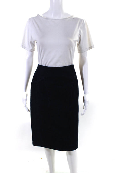 Lafayette 148 New York Womens Cotton Darted Back Zip Straight Skirt Blue Size 10
