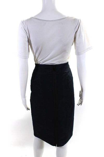 Lafayette 148 New York Womens Cotton Darted Back Zip Straight Skirt Blue Size 10