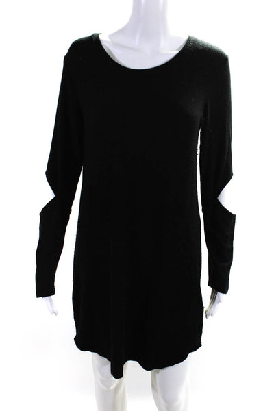 LNA Womens Scoop Neck Long Sleeve Solid Sweater Dress Black Size Medium