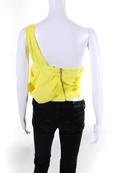 Do+Be Womens One Shoulder Solid Twist Cropped Blouse Top Yellow Size Medium