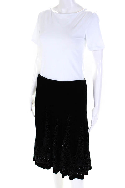 Carmen Marc Valvo Womens Back Zip Sequin Beaded Velvet A Line Skirt Black Size 8