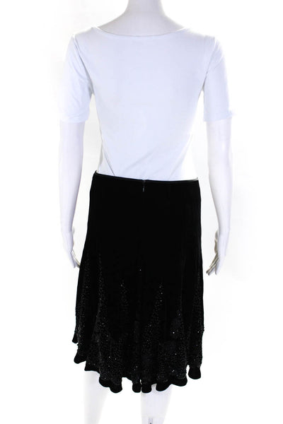 Carmen Marc Valvo Womens Back Zip Sequin Beaded Velvet A Line Skirt Black Size 8