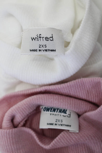 Wilfred Girls Turtleneck Tight Knit Solid Sweaters White Pink Size 2XS Lot 2