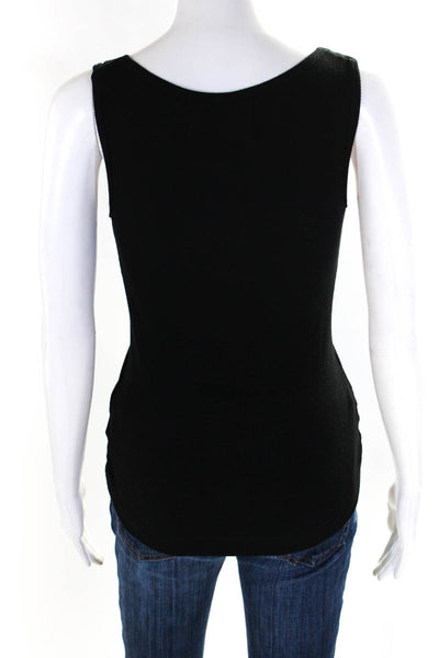 Illia Womens Ribbed V Neck Leather Tank Top Blouse Black Size 6