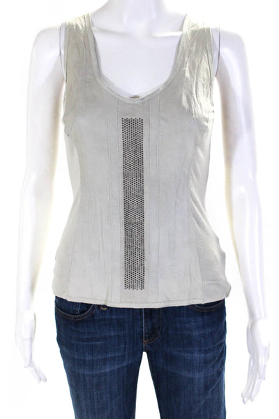 Illia Womens Studded Leather Ribbed Tank Top Blouse Ivory Size 2