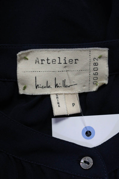 Artelier Nicole Miller Womens Off Shoulder Button Up Top Blouse Navy Size Petite