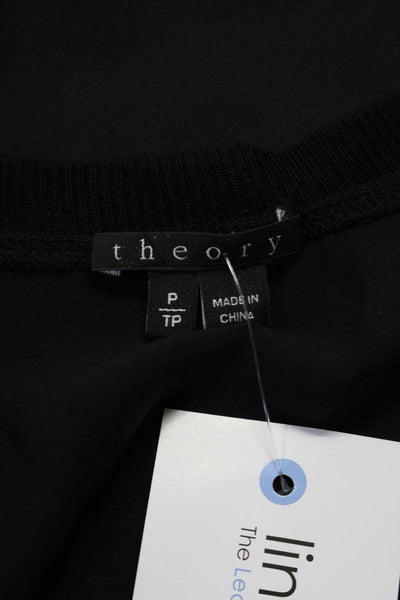 Theory Womens Satin Cowl Neck Knit Hem Sleeveless Top Blouse Black Size Petite