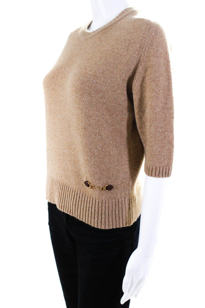 Gucci Womens Crew Neck Cashmere Sweater With Horsebit Brown Size Medium