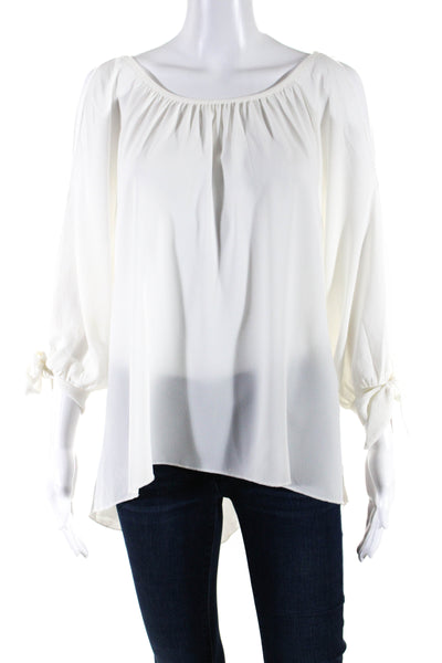 Tyche Womens Long Bow Sleeves Asymmetrical Blouse White Size Small