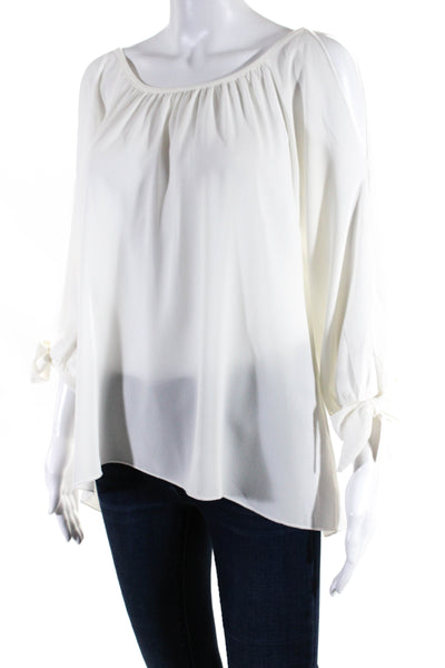 Tyche Womens Long Bow Sleeves Asymmetrical Blouse White Size Small