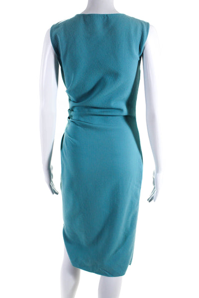 Emilio Pucci Womens Sleeveless Ruched Dress Turquoise Blue Size Small