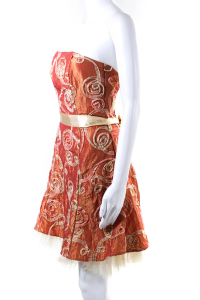 Jessica McClintock Women's Strapless Ribbon A Line Mini Dress Orange Size 4
